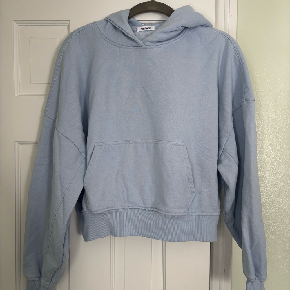 Garage Soft Blue Cropped Hoodie